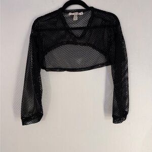Elegant Black Mesh Long Sleeve Crop Top